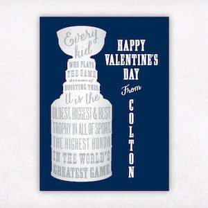 PRINTABLE Personalized Valentines for Kids, Stanley Cup Hockey Valentine's Day Cards, Navy Boys Valentine Card, Customized Sports Valentine