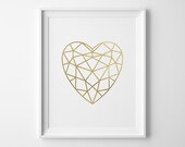 San Valentino stampa, ragazza regalo, regalo di San Valentino, cuore oro stampa Modern Bedroom Decor minimalista opaco finto oro cuore geometrico