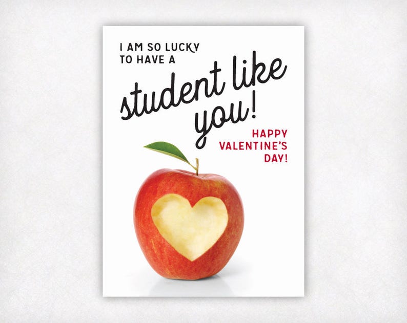 PRINTABLE Student Valentine's Day Cards from Teacher, Student Valentine Card, Heart Apple Classroom Valentines for Kids Instant Download image 1