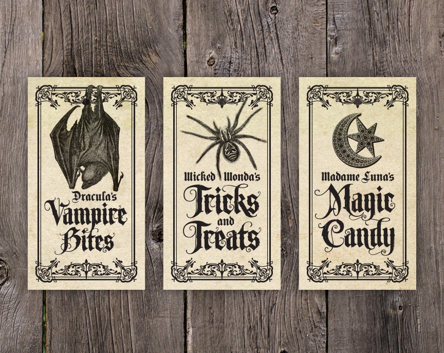 PRINTABLE Halloween Tags, Halloween Decorations, Printable Halloween Treat Bag Labels, Vintage Bat Spider Candy Tags Printable Gift Tag GH1P