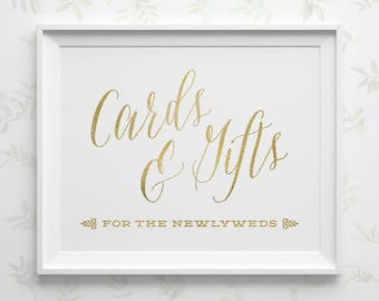 PRINTABLE Wedding Signs, Gold Wedding Cards and Gifts Sign, Card Box Sign, Gift Table Sign, Spring Wedding Card Sign, Instant Download WS1GP