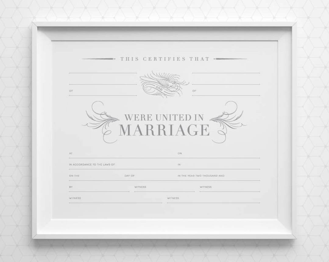 PRINTABLE Marriage Certificate With Space for 4 Witnesses Gray White PRINTABLE Marriage Certificate With Space for 4 Witnesses Gray White