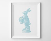 Easter Decor, Easter Bunny Print, Blue Kids Wall Art, Pastel Bunny Rabbit Art, Spring Decor, Blue Boys Bedroom Decor