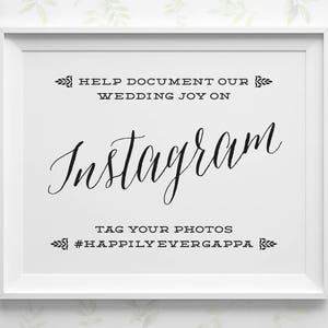 PRINTABLE Instagram Sign, Wedding Hashtag Sign, Document Our Wedding Joy Rustic Black and White Instagram Photo Sign Instant Download, WS1BP image 1