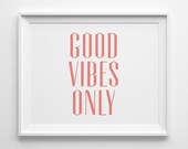 Good Vibes Only Inspirational Print Horizontal, Motivational Wall Decor, Modern Office Art, Coral White and Purple Art, Motivational Quote
