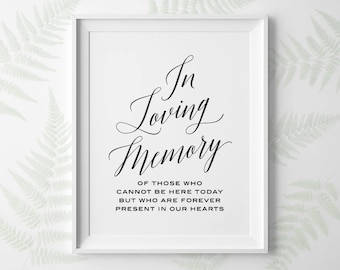 PRINTABLE In Loving Memory Sign, Modern Wedding Signs, Forever in Our Hearts Black and White Family Memorial Sign, Instant Download WS2BP