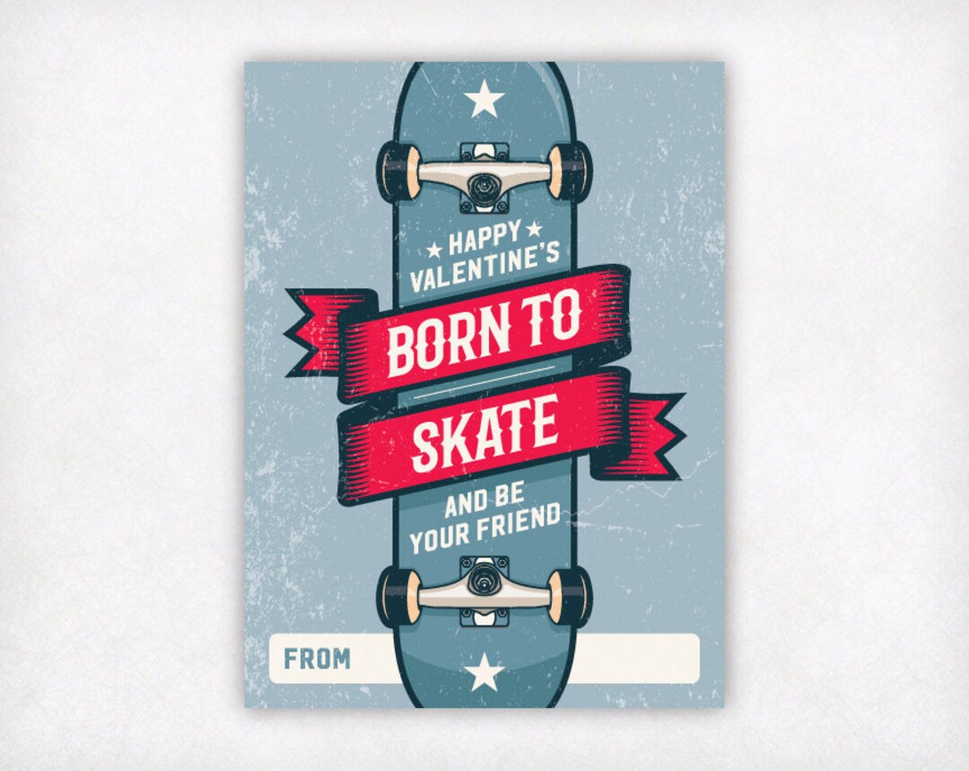 PRINTABLE Kids Valentine Card Skateboarding Valentines Day Cards, Girls ...