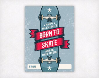 PRINTABLE Kids Valentine Card Skateboarding Valentines Day Cards, Girls Boys Valentine Cards, Skateboard Sports Valentine Instant Download