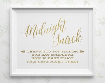 PRINTABLE Wedding Signs, Classic Faux Gold Midnight Snack Sign, Dessert Table Sign, Take a Treat Candy Bar Favor Wedding Sign WS1GP