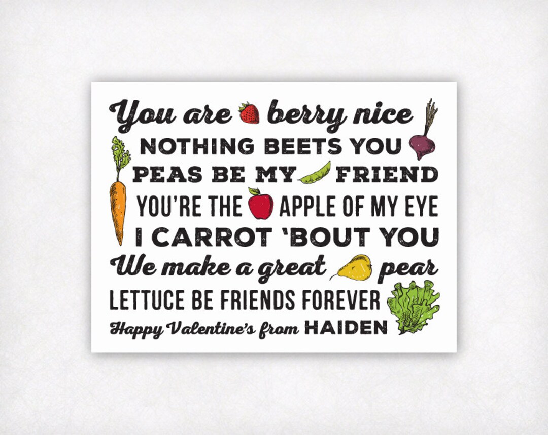 PRINTABLE Personalized Kids Valentine Card, Fruits and Veggies ...
