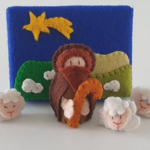 Nativity scene shepherd and sheep in a box - DIY felt kit