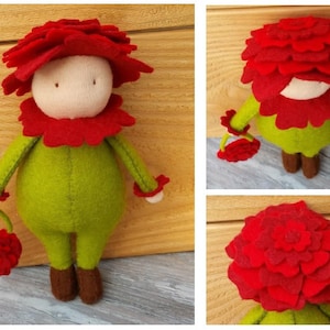 PDF pattern - 4 felt flower dolls