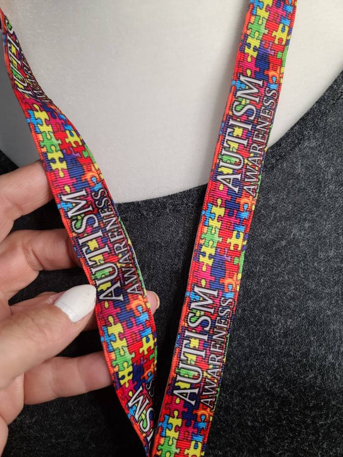 Long Autism Awareness Lanyard With Charm Etsy