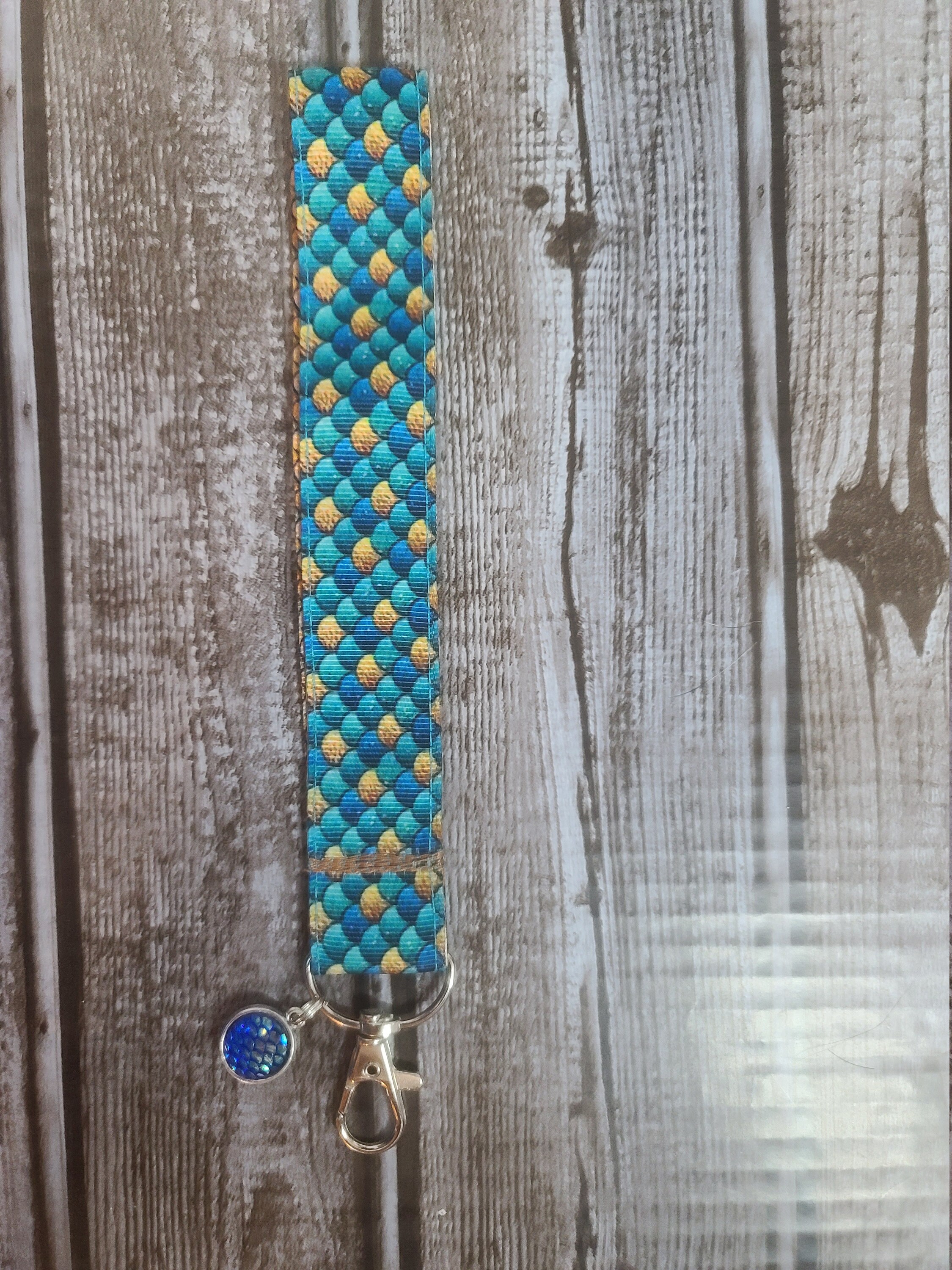 Small lanyard wristlet Keychain blue and gold with double | Etsy