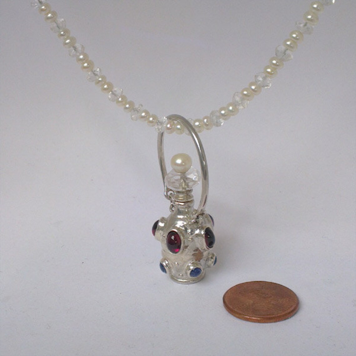 Perfume bottle Pendant in silver 925 set with 5 round Etsy