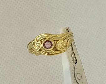Pink Spinel gemstone set in a 2 Hearts design low band ring in solid 9 k gold