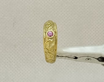 Pink Sapphire set in a Flowing, Art Nouveau styled Domed Band Ring  in Solid 9 k Gold