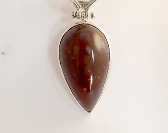 Pendant, with Bloodstone cabochon in an articulated setting of sterling silver