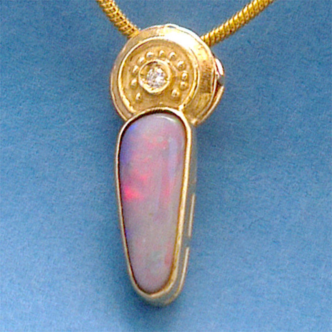 Australian Black Fire Opal Pendant in Solid 18 Carat Gold Set Etsy