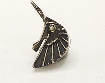Dark Unicorn, oxidised silver with diamond eye