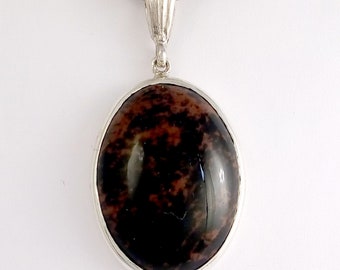 Pendant, with Chocolate Onyx cabochon in Simple setting of sterling silver