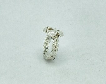 Flower blossom Frangipani Dress Ring in Sterling Silver, with tiny flowers band