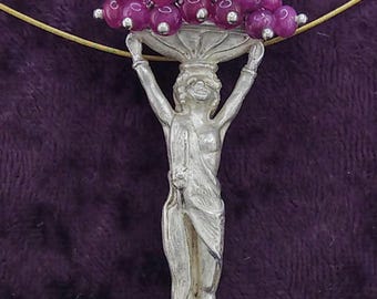 Pomegranate Seller pendant, in sterling silver, with Ruby beads.