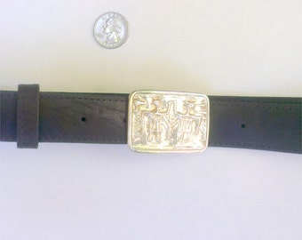 Sterling Silver Funky "high five"motif Belt Buckle, with reversible Black Lo-sheen, and Black Suede Leather belt.