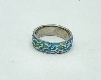 Titanium ring  Reef design in  a Sea blue, turquoise coloured titanium.