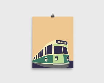 Art Print - Boston Green Line Trolley, 8x10, 12x12, 16x20, 18x24, 24x36 | The T | Subway | MBTA | Trains | Minimalist City (Unframed)