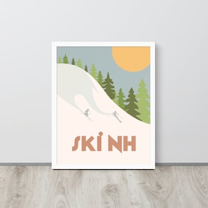 Framed Art Print - Ski New Hampshire, 8x10, 16x20 | Ski NH | Winter Snow | Slopes | Minimalist | Vintage-Style Ski (FREE SHIPPING)