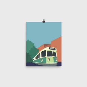 Wydruk artystyczny - Boston Green Line, 8x10, 12x12, 16x20, 18x24, 24x36 | The T | Pociąg metra | MBTA | Transport | Minimalistyczne miasto (bez ramki)