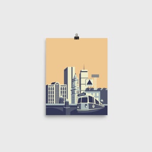 Art Print - Boston City Skyline, 8x10, 12x12, 16x20, 18x24, 24x36 | Landmarks | Fenway | Travel Souvenir | Minimalist City (Unframed)