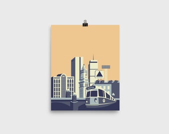 Art Print - Boston City Skyline, 8x10, 12x12, 16x20, 18x24, 24x36 | Landmarks | Fenway | Travel Souvenir | Minimalist City (Unframed)