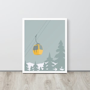Framed Art Print - Ski Gondola, 8x10, 12x12, 16x20 | New England | Rocky Mountains | Winter Snow | East & West | Minimalist (FREE SHIPPING)