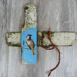 Sparrow #22, art d&#39;oiseau, peinture originale, peinture à l&#39;huile sur bois récupéré