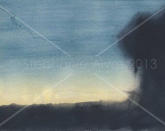 PRINT of watercolor painting of storm cloud during sunset 10x14