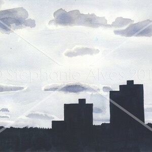 Original watercolor painting of gray sky and clouds 10x14