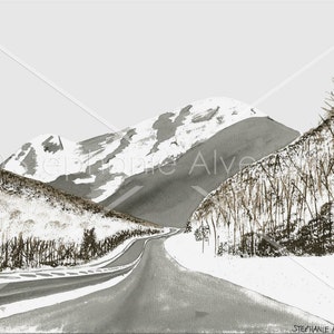 PRINT of watercolor painting of winter highway scene 10x14