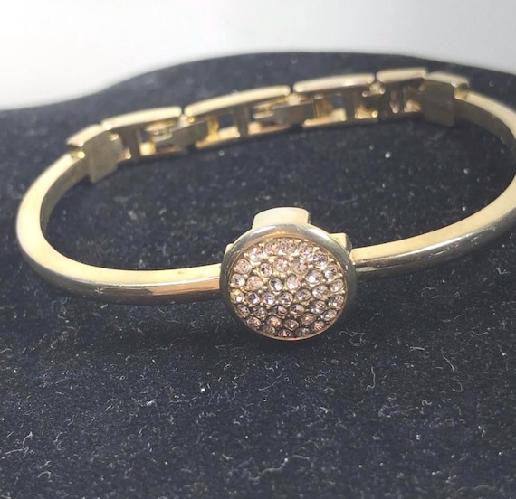Vintage Anne Klein Rhinestone and Gold Tone  Hinge Bracelet  Signed Marked Jewelry Sustainable Jewelry Gift for Her