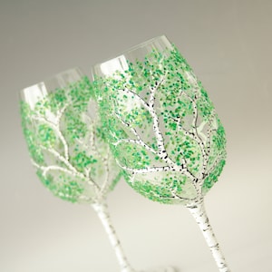 Birch Trees  Wine Glasses, Birch Wedding, Birch Glasses, Hand Painted Set of 2