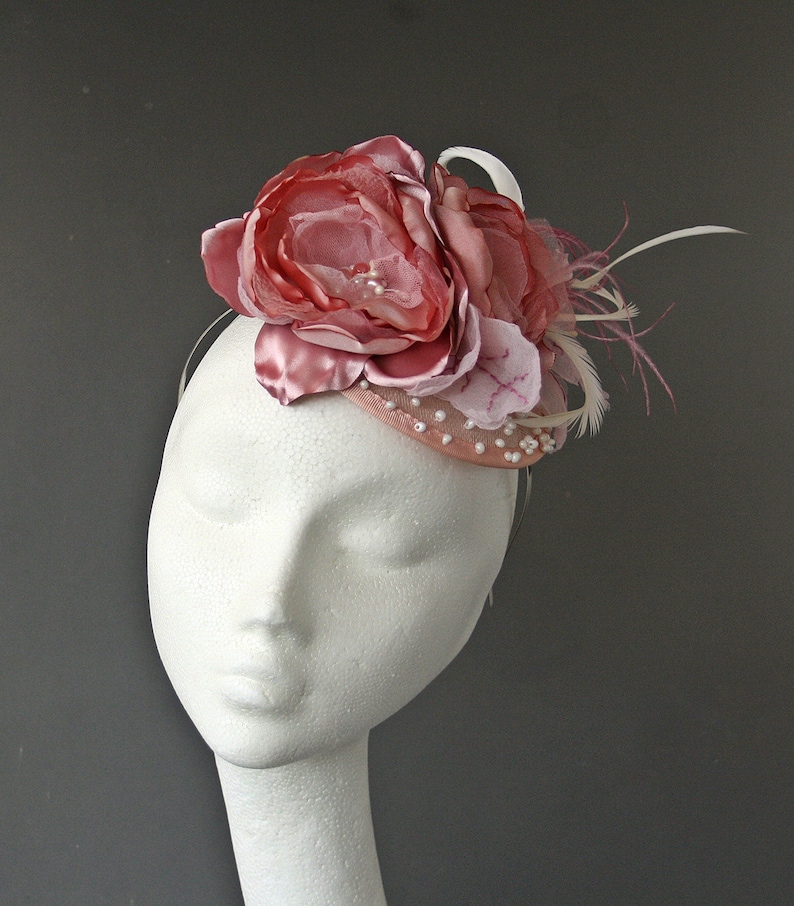 Flower Bridal Head Piece Cocktail Hat Races Hat OOAK Pastel Pink Veil Fascinator Wedding Hair Flower Crown