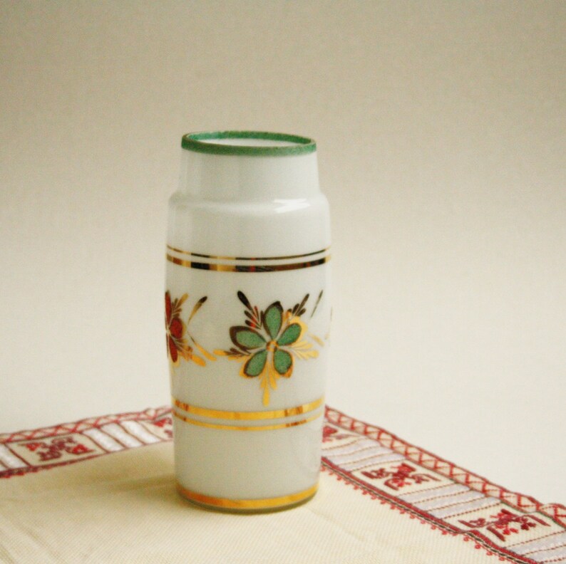 Milk Glass Vase Vintage Vase Gold Mint Copper Floral Vase Etsy