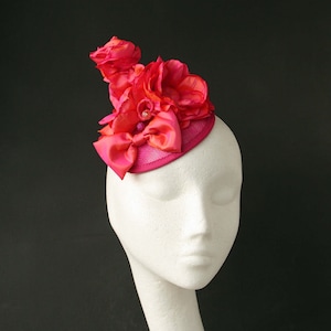 Fuchsia Fascinator, Bridal Head Piece, Wedding Hat, Cocktail Hat, Races Hat, Veil Fascinator