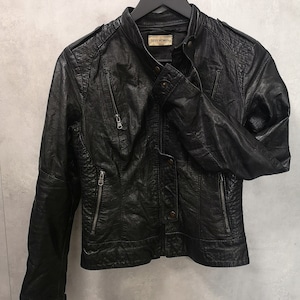 Vintage Biker Leather Jacket, Black Genuine Quality Leather Women&#39;s  Vintage Coat, Size S