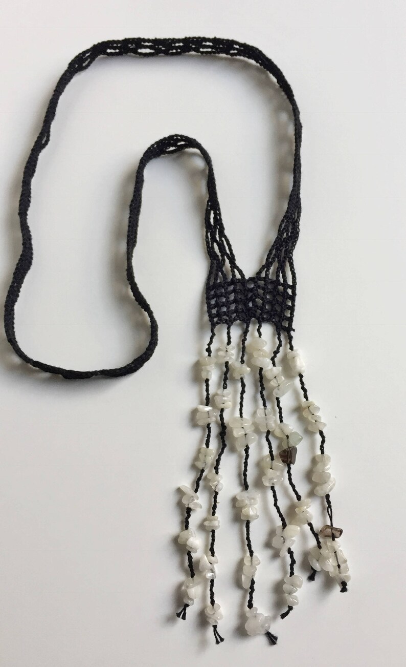 Black & White Beaded Crochet Necklace - Etsy