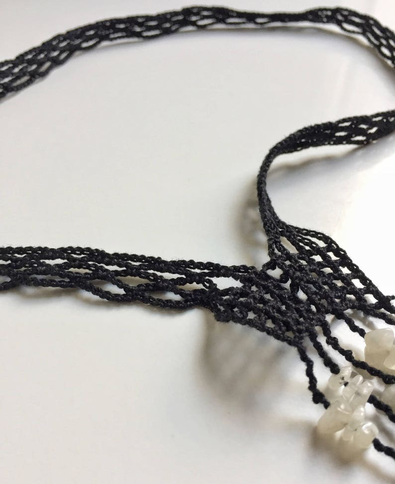 Black & White Beaded Crochet Necklace - Etsy