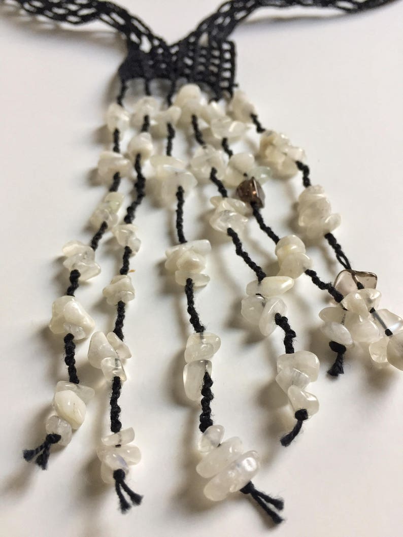Black & White Beaded Crochet Necklace - Etsy