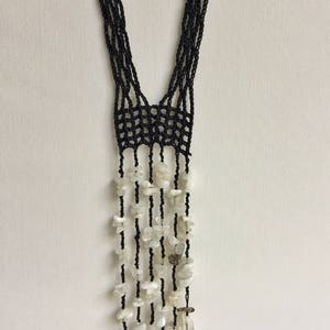 Black & White Beaded Crochet Necklace - Etsy