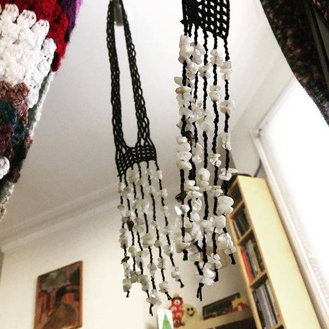 Black & White Beaded Crochet Necklace - Etsy